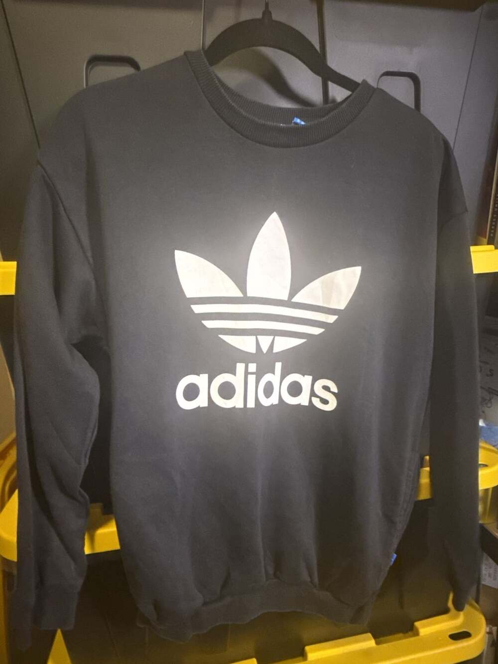 Adidas Originals Black Trefoil Logo Crewneck Sweatshirt with Pockets Size XS
